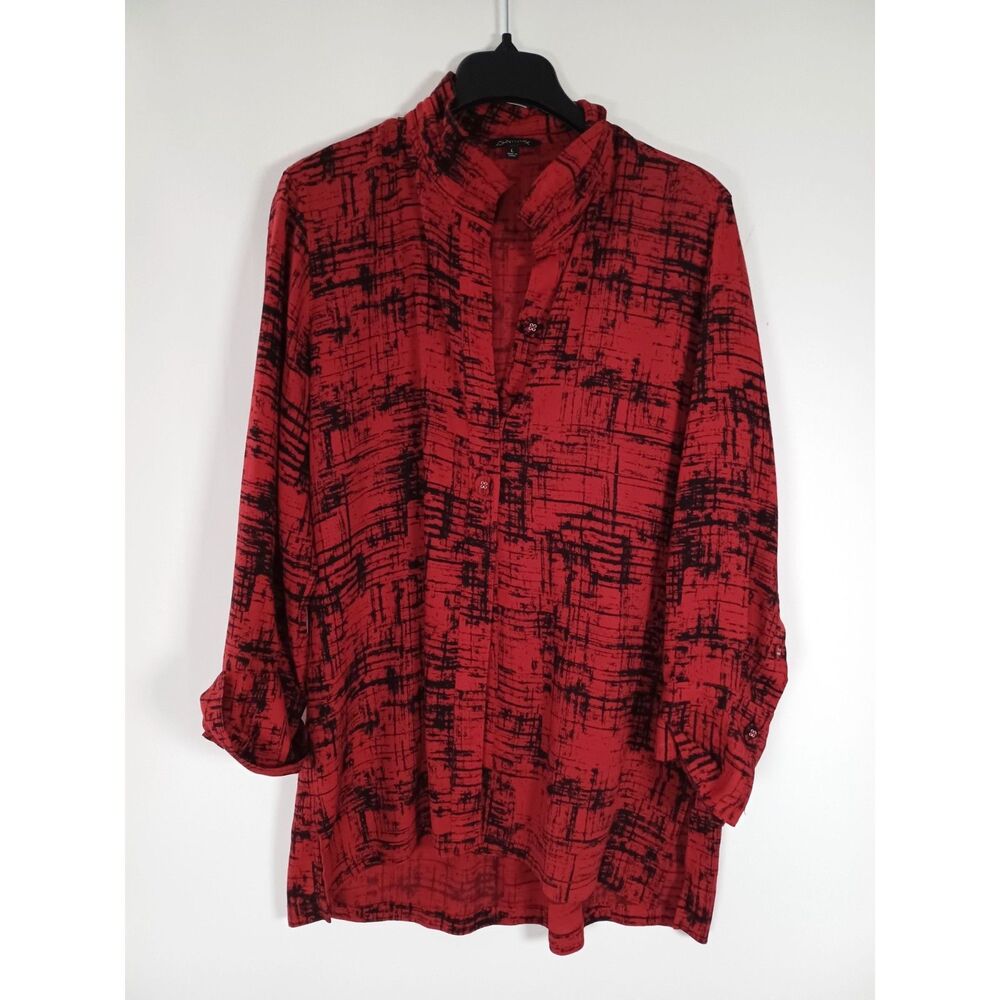 John Mark Oversized Artsy Button Up Tunic Top Large Abstract Wire Coller